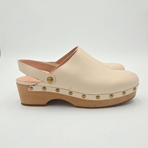 J. Crew Cream Mules with Gold Accents